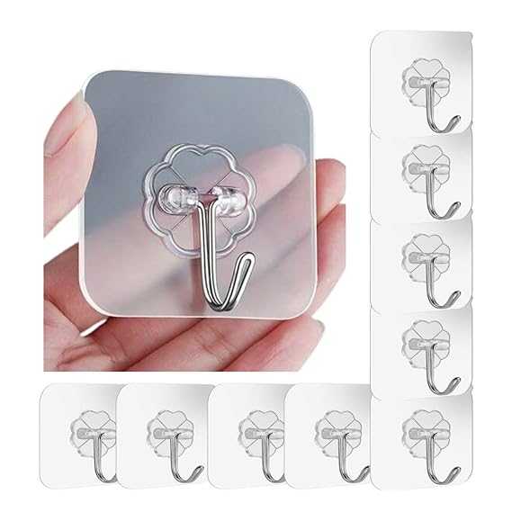 Pack of 10 Adhesive Single Hooks – Heavy Duty Transparent Wall Hooks BuyMarto